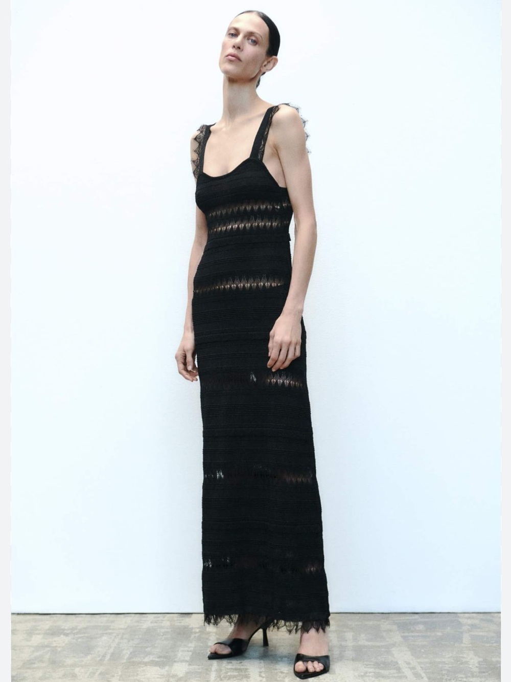 Zara Black Metallic Lace Cut Out Ruffle Sleeveless Maxi Dress Size Small